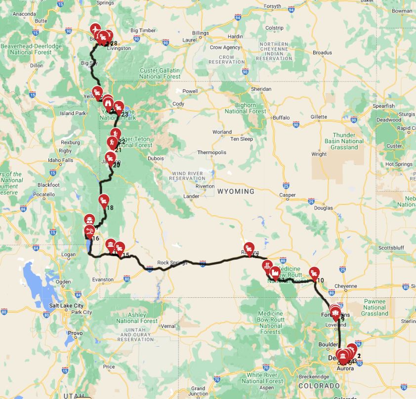 motorhome route from Denver to Bozeman